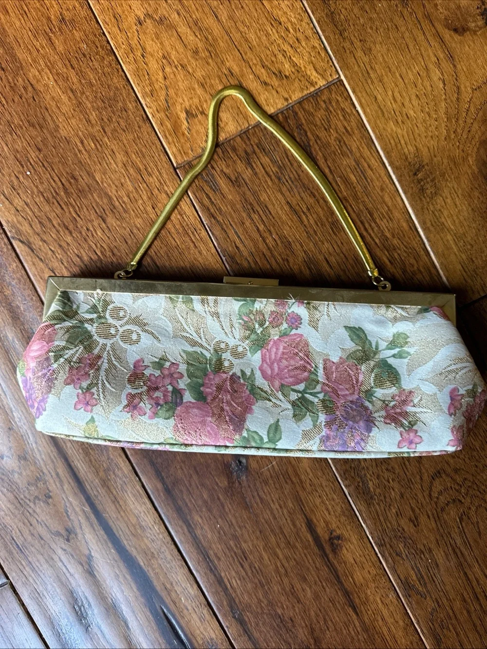 Floral Gold Clasp Clutch Fairy Garden Wristlet Purse Whimsical Girlhoodcore